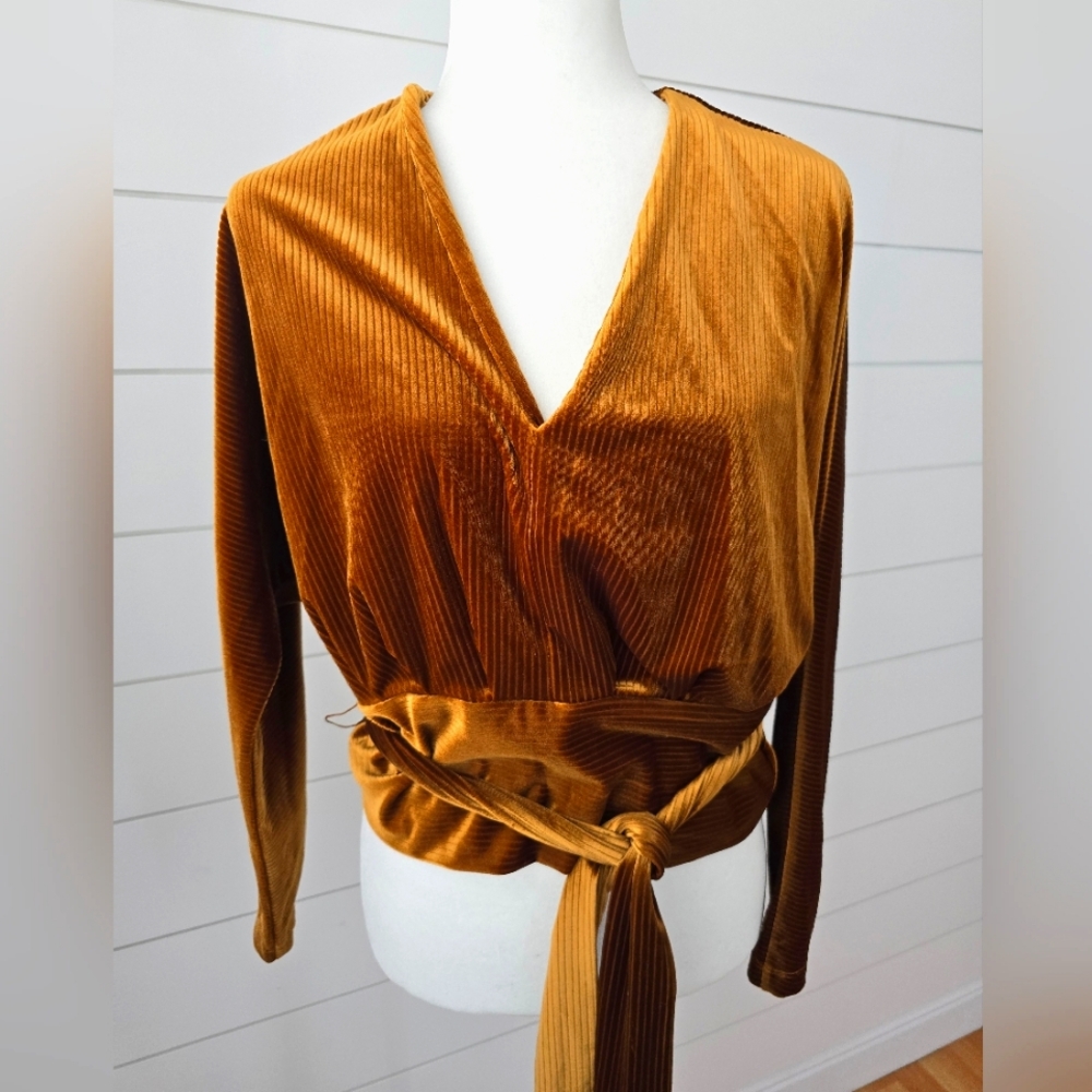 Good American Velvet Copper Golden Long Sleeved Blouse size 0